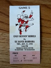 1989-90 UNLV Rebels VS UC Santa Barbara Jan 25 1990 Game 5 Ticket Stub Seat 001