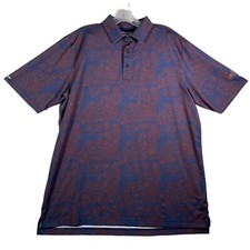 Straight Down Polo Shirt Mens L Blue Under the Sea Print Performance Golf Logo