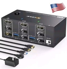 Triple Displayport/HDMI USB3.0 KVM Switch 2 PC Share 3 Monitors 4 USB 3.0 Ports
