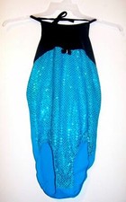 Adult Women's Black Velour  Blue with Sequins Leotard Size Small Adult EUC  