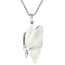 Flying Monarch Butterfly Mother of Pearl Sterling Silver Necklace