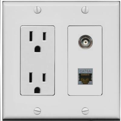 RiteAV 15 Amp Power Outlet and BNC CAT6A Wall Plate [Gray]