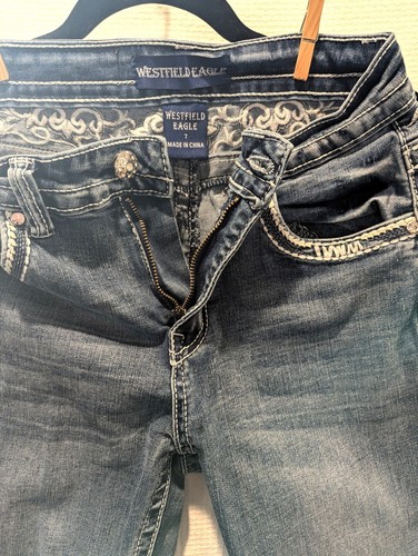 Westfield Eagle Embellished Bling Jeans Womens 7 (28x29) Light Cowgirl Western - Picture 11 of 13
