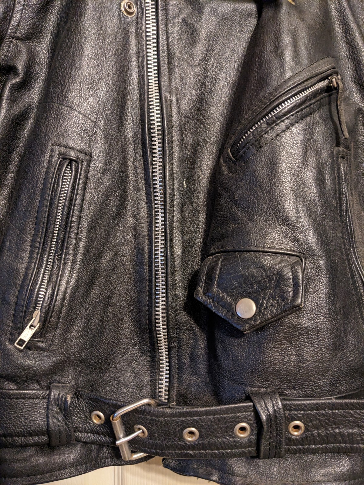90s Vtg & Rare Highway One INDIAN Black Leather Motorcycle Coat Womens Med Nice! image 6