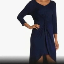 West Kei Navy Blue Midi Dress Stretchy Jersey Knit Sz XSmall high low hem