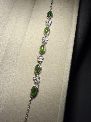 Hochwertiges Armband fünf ovale natürliche Diopside Edelsteine verstellbar Blatt Design