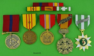 MARINE CORPS VIETNAM 5 MEDALS & MOUNTED RIBBON BAR - 1 Campaign Star - USMC  T2