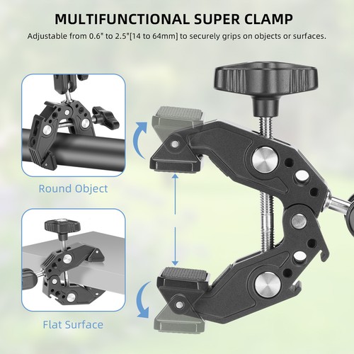 Super Clamp with 3" Dual Ballhead Arm Cold Shoe for Desk Tripod Tube Crossbar - Picture 3 of 11