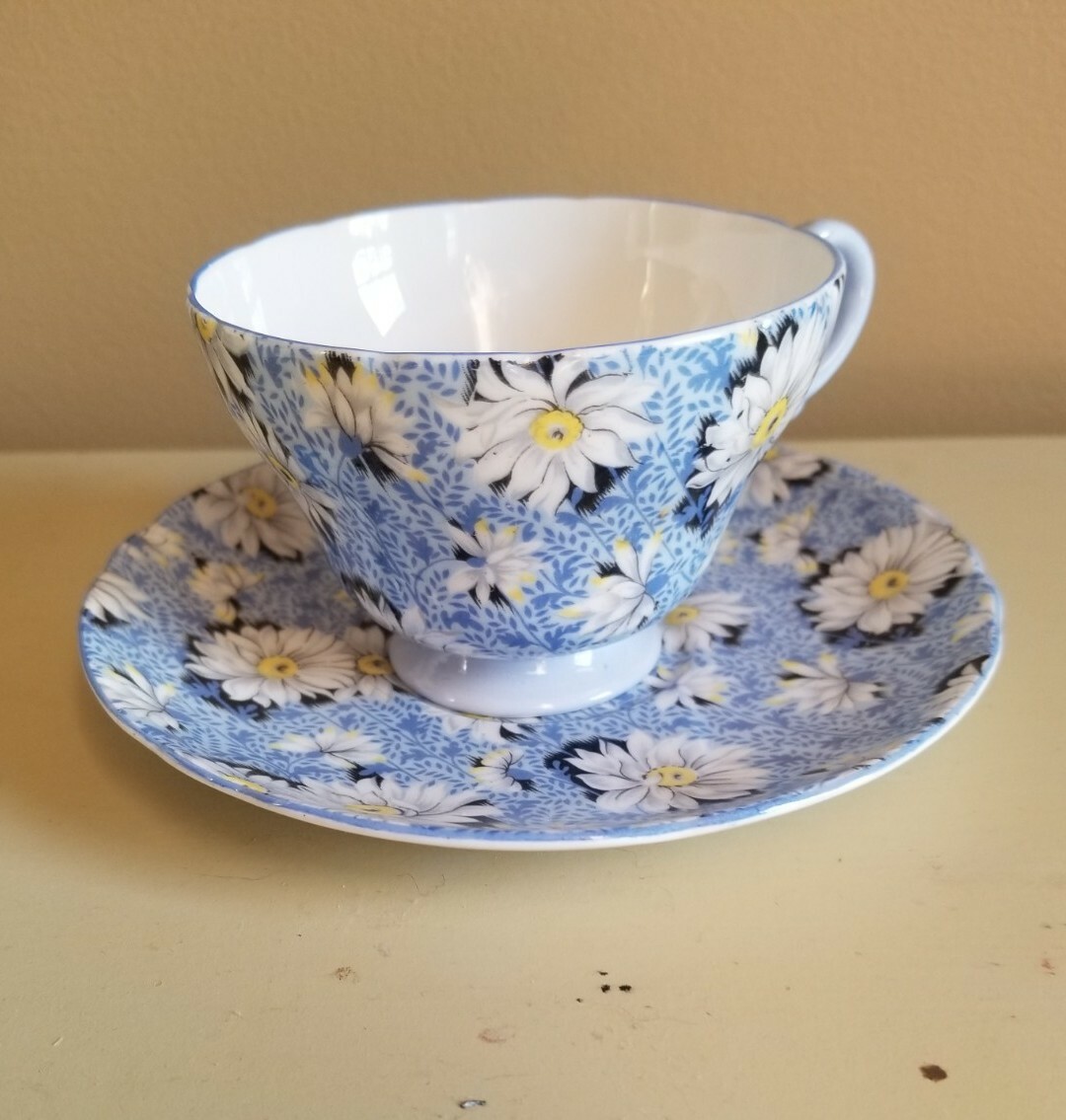 Vintage Shelley Bone China Blue Daisy Tea Cup and Saucer