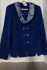 Lesli Fay Dresses Size 14 Blue Blazer With Scarf & Gem Buttons