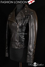 Essence Black Ladies Biker Style Real Lambskin Designer Short Leather Jacket