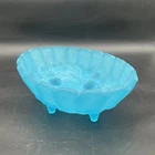 Vintage Indiana Glass Blue Satin Frosted Oval Glass Fruit Bowl 8"x12"
