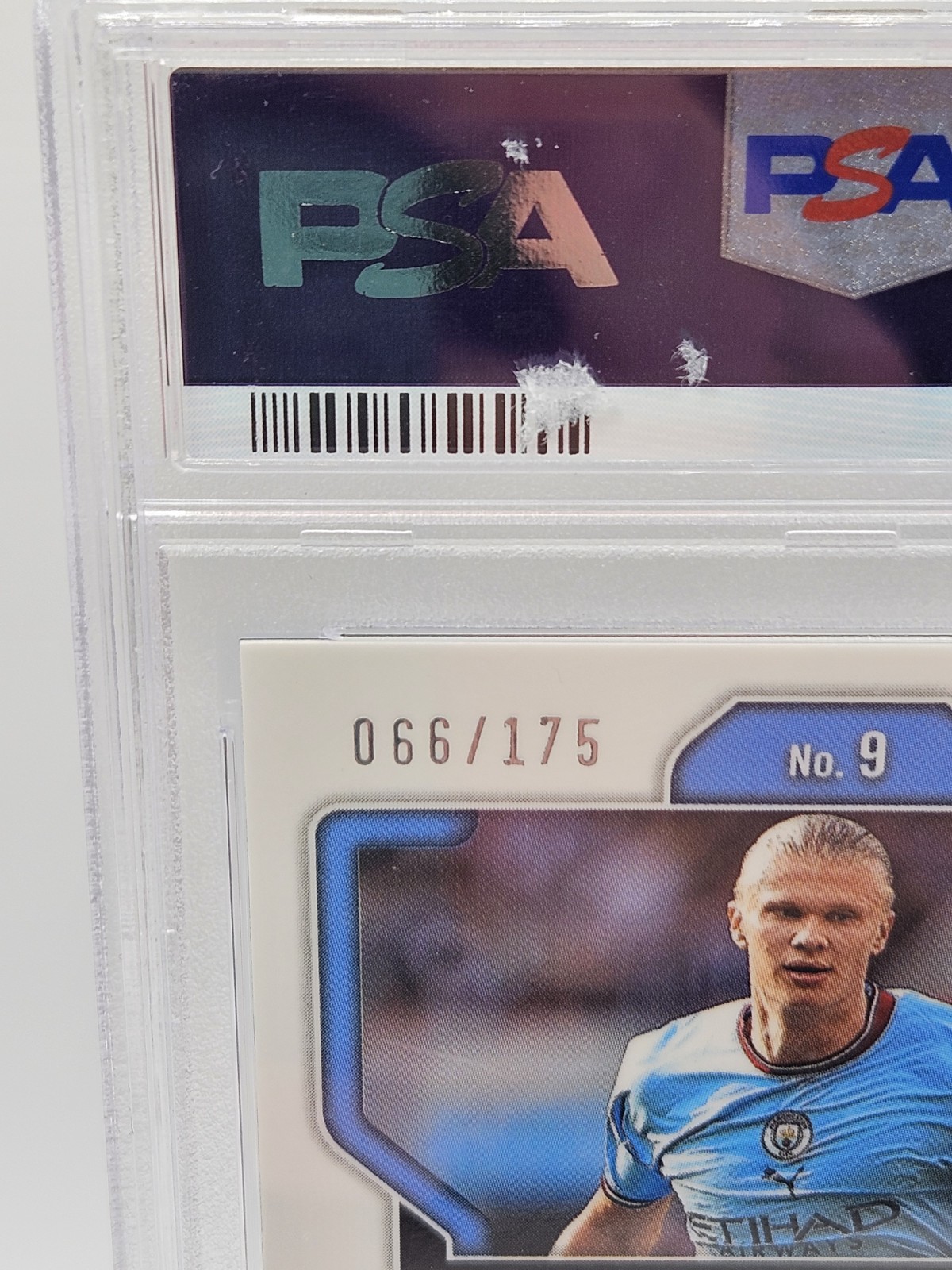 Panini 2022-23 Prizm Erling Haaland Blue #9 /175 PSA 8 Manchester City Soccer view 4