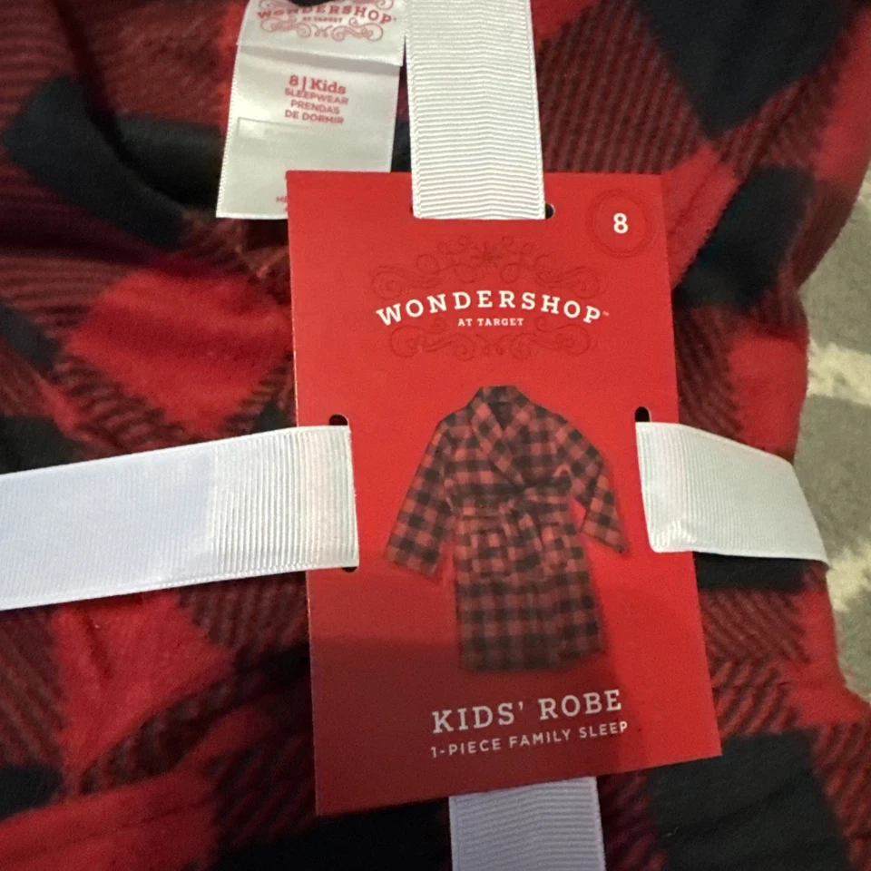 NUEVO CON ETIQUETAS Wondershop Talla 8 Familia Navidad Vellón Albornoz Bata Búfalo Cuadros Rojo Negro Foto 2 de 2