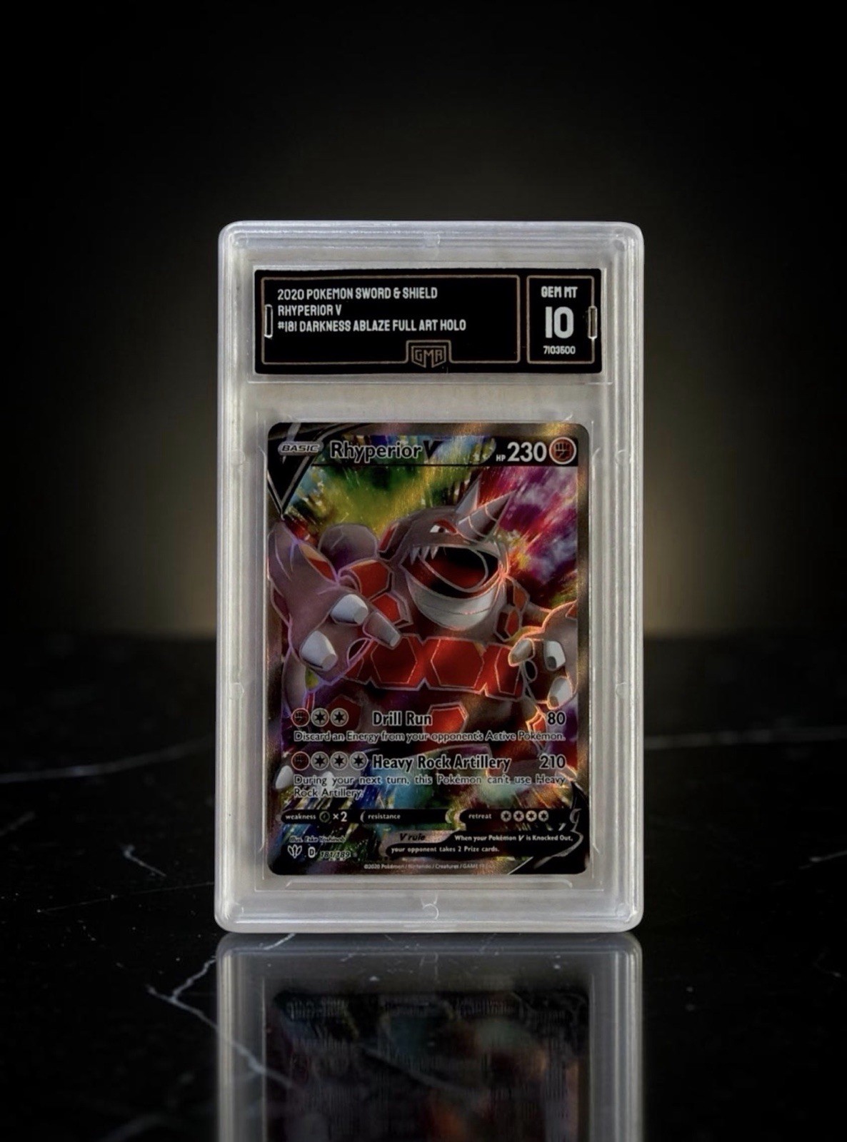 GMA 10 Rhyperior V Full Art Holo Ultra Rare 181/189 Darkness Ablaze English