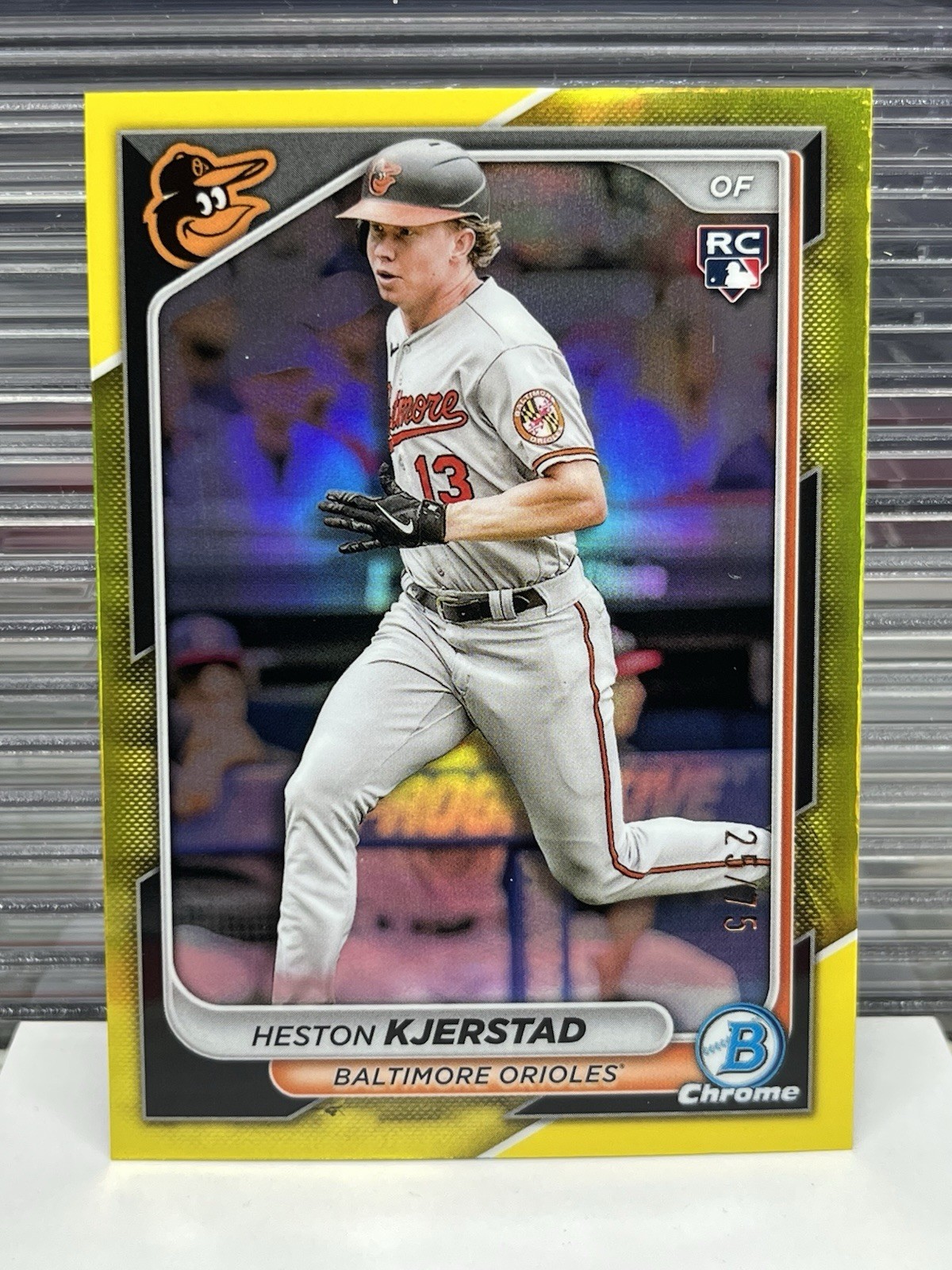 2024 Bowman Chrome #44 Heston Kjerstad Yellow Refractor /75 RC Baltimore Orioles