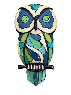 Vintage SIGNED HUGE 1970s Eisenberg Enameled OWL Pendant Necklace FLAWS 3.5''x2.5