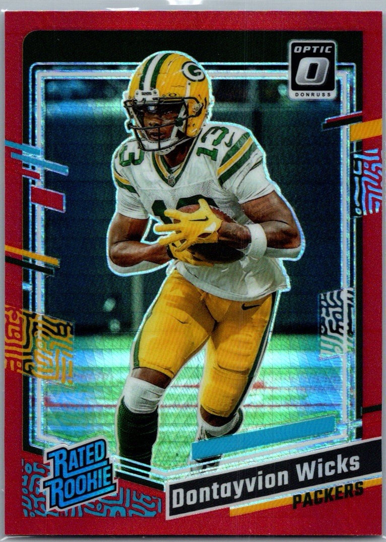 2023 Panini Donruss Optic Rated Rookie Dontayvion Wicks #249 Red Hyper Prizm RC 