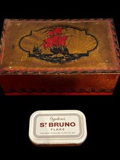 2 Vintage Tins St.Bruno Flake Tobacco Tin & Larger Tin With Pirate Ship Image