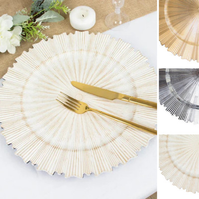 6 Round 13 in Sunray Plastic CHARGER PLATES Sunray Scalloped Trim Party Events