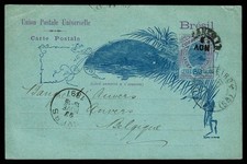 BRAZIL 1897 Illustrated postal card 80 reis to Belgium preprinted back  SG72Z9