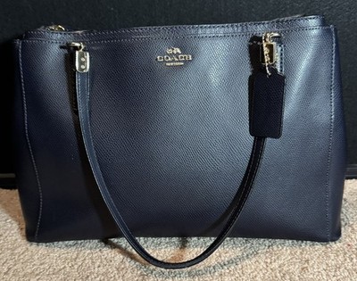 Coach Christie Carryall F34672 Womens Navy Blue Gold Handled Pocketbook Purse  