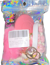 Pink Flower Butterfly Key Chain Set with Pom, Silicone Ring, Cute Style