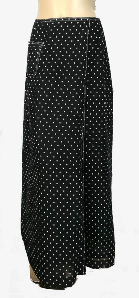 Mod Vintage Años 70 Lelie Fay Personal Maxi Envolvente Falda Lunares Suiza M Foto 3 de 4