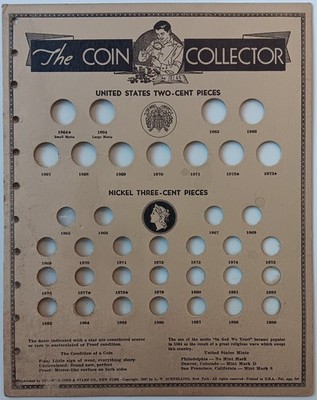 1937 Colonial Two & Three Cent Pieces Coin Collector Board For Ring Binder Album