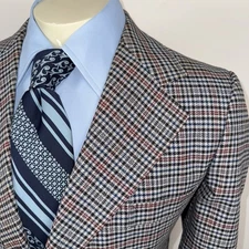 Vintage 60s 70s Curlee Jacket Leisure Suit Blazer Sport Coat Disco Plaid Mens 44