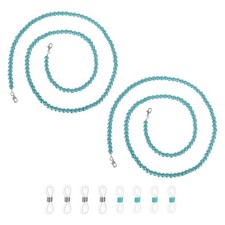 2 Pcs Glass Pearl Beaded Eyeglass Chain for Women, 28 Inch Blue