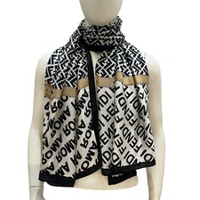 Fendi Roma FF Monogram Silk Scarf Stole Women Hand Rolled Multy Made in Italy 45