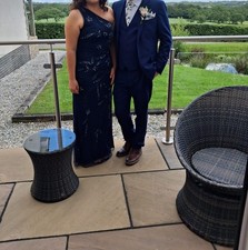 Navy Blue Beaded Evening Dress UK- 14 One Shoulder Formal Occasion Maxi Gown