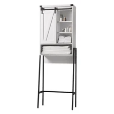 Over The Toilet Storage Cabinet, Behind Toilet Bathroom Organizer with Adjust...