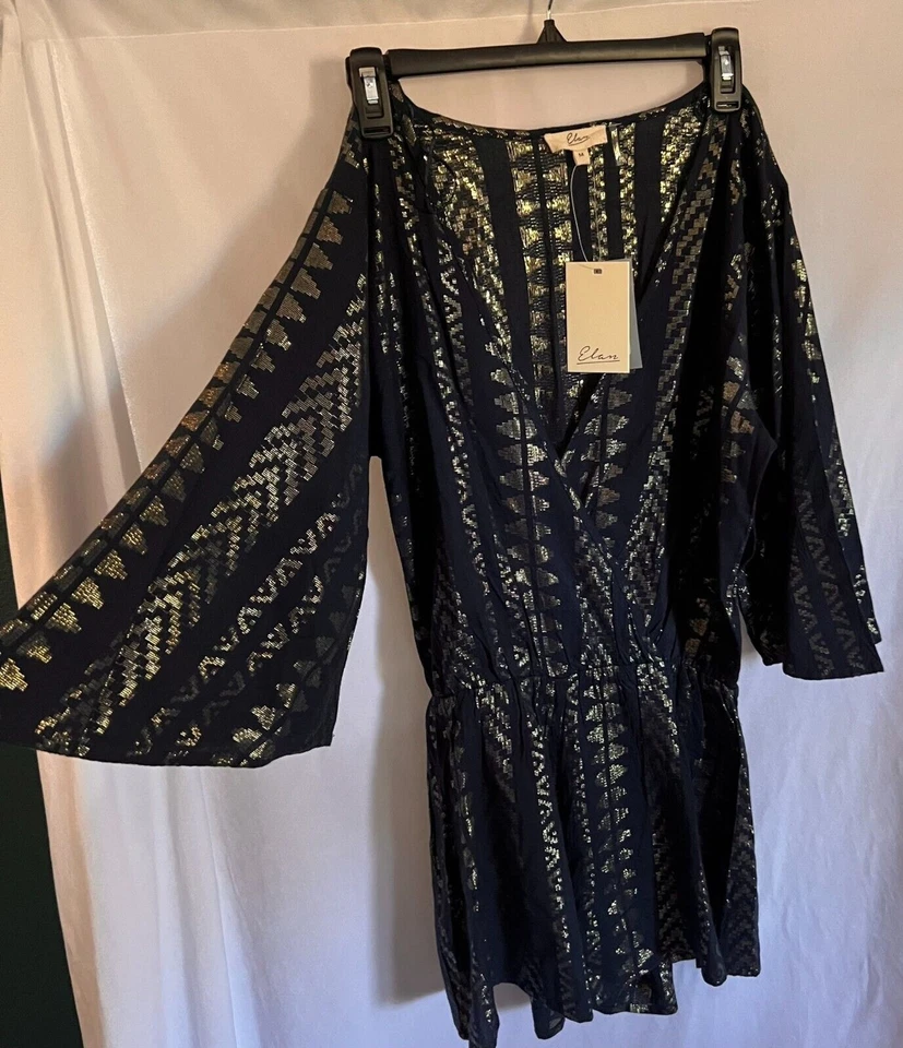 NUEVO CON ETIQUETAS ELAN Azul Marino Dorado Flecha Playa Cubrir Mameluco Mediano Foto 3 de 4