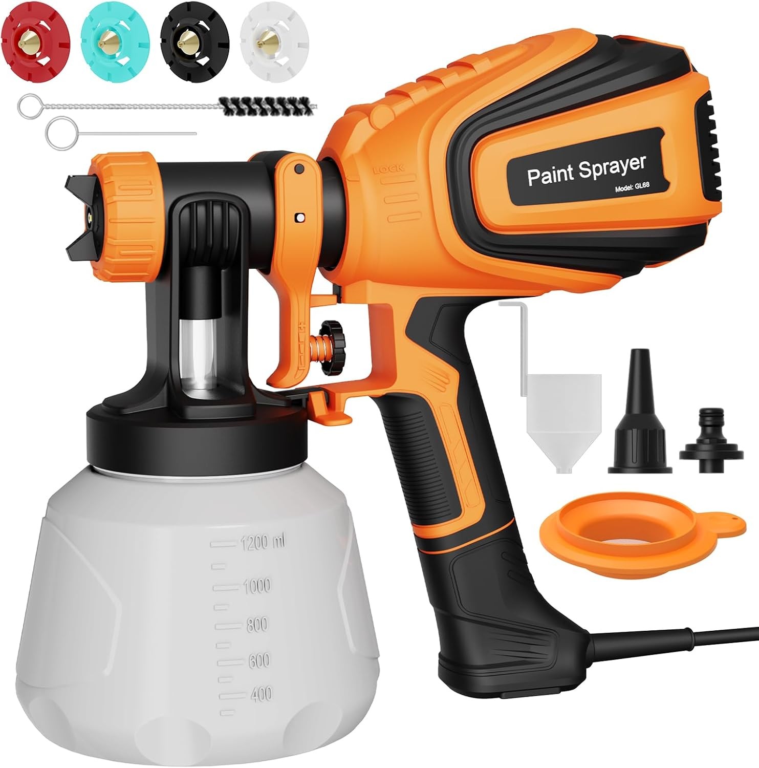 700W HVLP Paint Sprayer 1200ml Container 4 Nozzles 3 Patterns Electric Spray