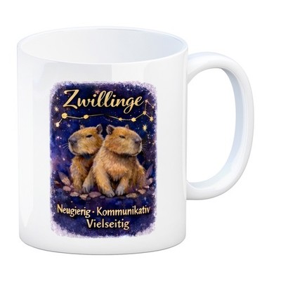 Zwilling Sternzeichen Cabybara Kaffeebecher für Astrologie Fans