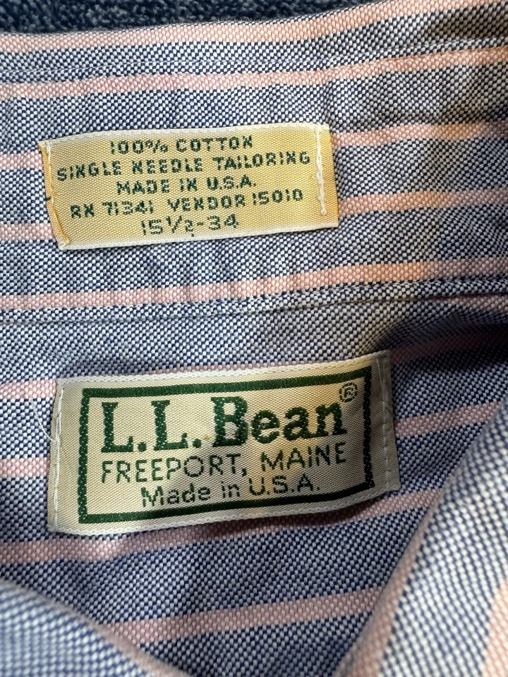 Camisa De Colección LL Bean Freeport Maine Para Hombre 15.5-34 L/S Abotonada Pastel Años 90 EE. UU. Foto 2 de 4