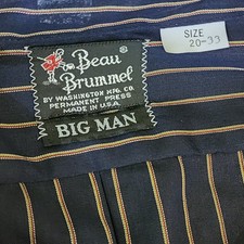 Vintage 70s Beau Brummel Big Man Pinstripe Dress Shirt Navy Blue 20-33 USA Made