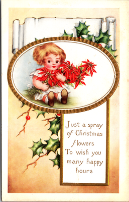 #ad #ad Postcard Just a Spray of Christmas Flowers Cute Little Girl Flowers Embossed $7.99