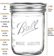 6 Pcs Wide Mouth Mason Jars 16oz With mason jar lids