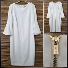 Calvin Klein White Bell-Sleeves Polyester/Spandex Logo Zipper Sheath Dress 8