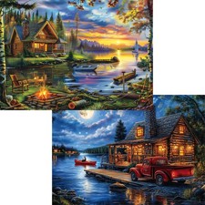 Puzzles for Adults 1000 Pieces, 2 Pack Lake and Night View Jigsaw Puzzles, Na...