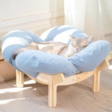 Elevated Cat Bed Wooden with Cushion Fluffy Pet Couch Sofa for Indoor Cats