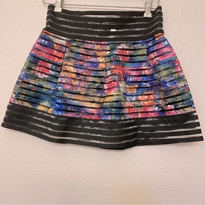 Touch me puff high waisted floral watercolor sheer mini skirt a line-L