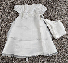 Vintage Sears Baby Sz 0-3M Christening Gown and Bonet Set White NEW