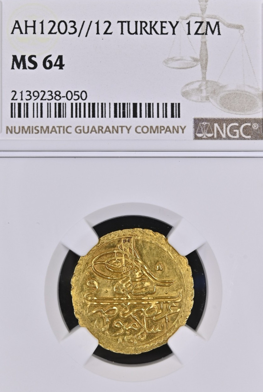 1801 (AH1223/12) TURKEY GOLD zeri mahbub of SELIM III NGC MS-64 TOP POP 1 of 2