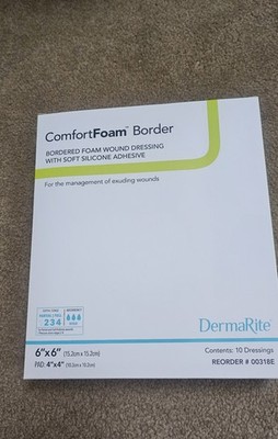 DermaRite 6 x 6 inch ComfortFoam Border Wound Dressing Box of 10 EXP 12/2029