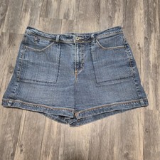 Vtg Y2K Faded Glory Stretch Denim Utility Shorts Mid Rise Ladies 12 Medium Wash