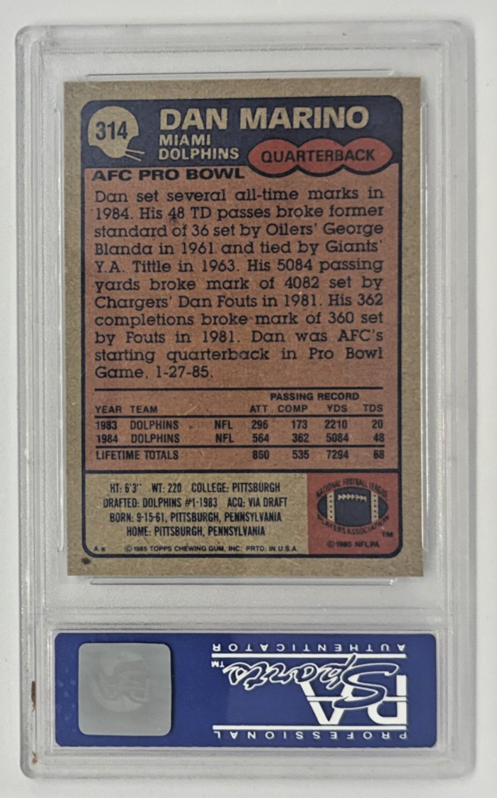 1985 Topps DAN MARINO #314 All Pro - PSA 9 view 2